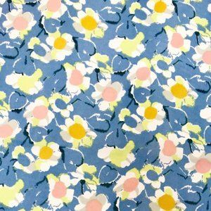 ColorPlay Scarf Blue Floral Print Versatie Mini Scarf 2" x 40" White Pink Yellow